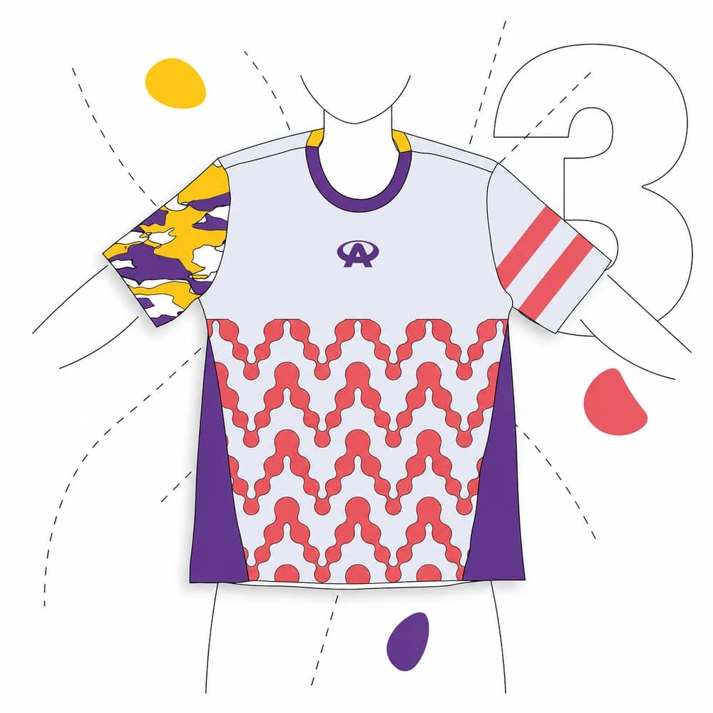 Étape 3 : maillot Athlete terminé, aux motifs corail, violet et jaune