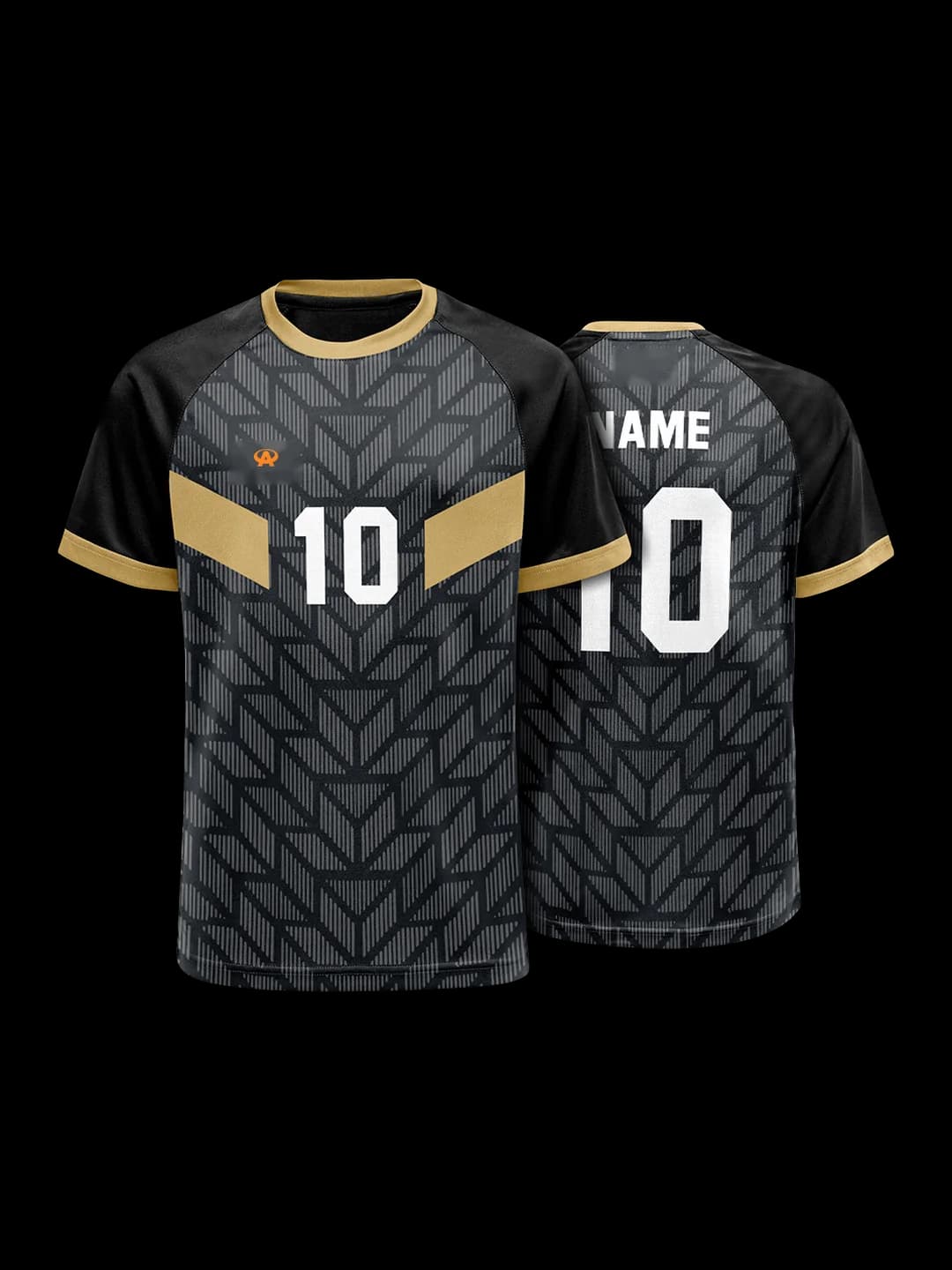 Tenue de handball personnalisée, design Noir et or : vue avant